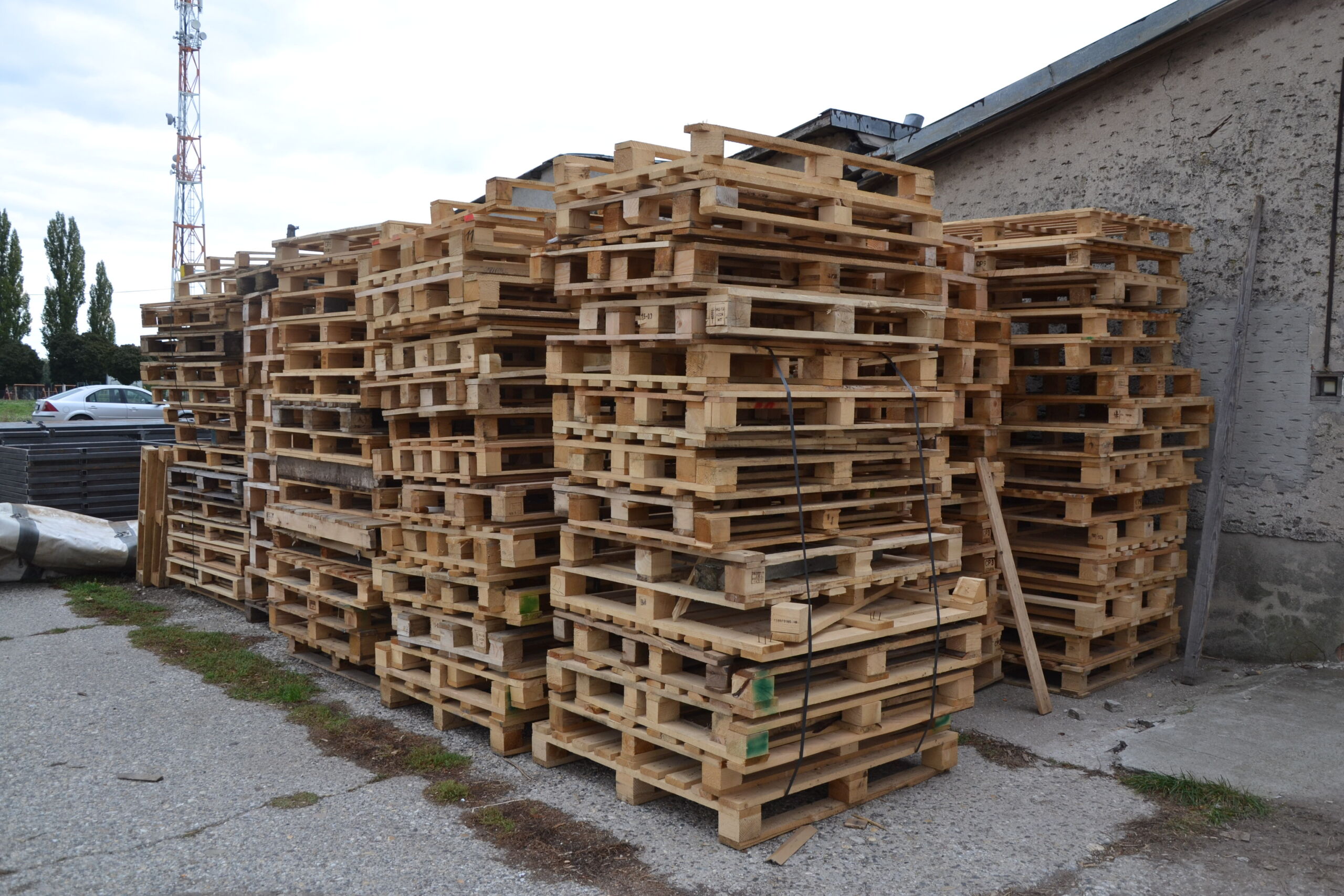 Non-returnable wooden pallets for processing in a shredder
